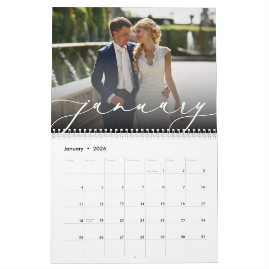 Elegant minimalistisch bruiloft modern fotoscript kalender (Jan 2026)