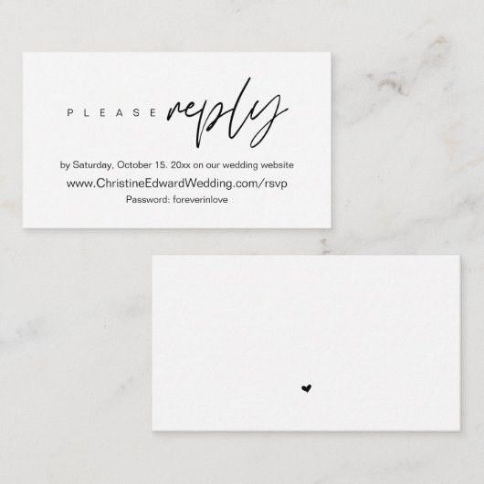 Elegant, minimalistisch, bruiloft online RSVP-behu Informatiekaartje (Voorkant / Achterkant)