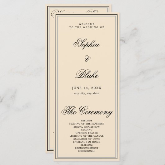 Elegant minimalistisch champagne bruiloft programm (Voorkant / Achterkant)