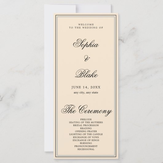 Elegant minimalistisch champagne bruiloft programm (Voorkant)