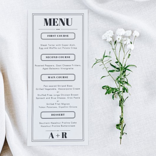 Elegant minimalistisch chique huwelijksmenu menu