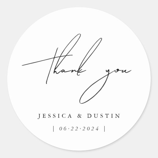 Elegant minimalistisch Dank u voor zwart script Ronde Sticker (Voorkant)