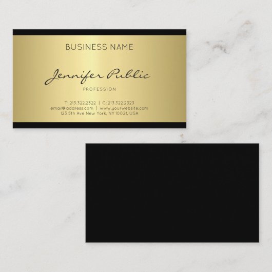 Elegant minimalistisch design Gold Trendy Plain Lu Visitekaartje (Voorkant / Achterkant)