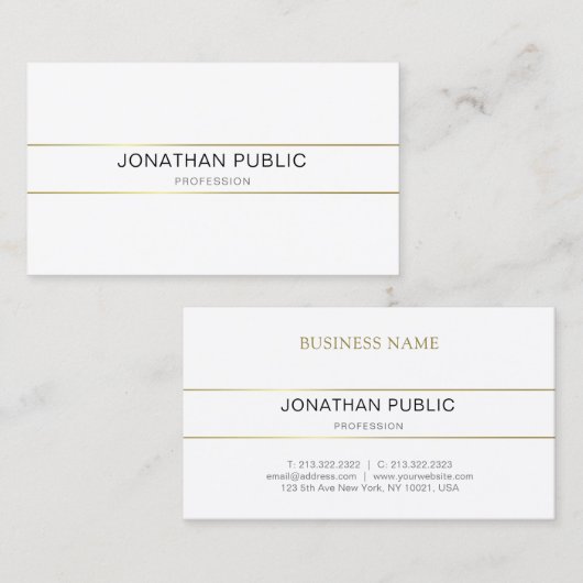 Elegant Minimalistisch design Gold White Trendy Visitekaartje (Voorkant / Achterkant)
