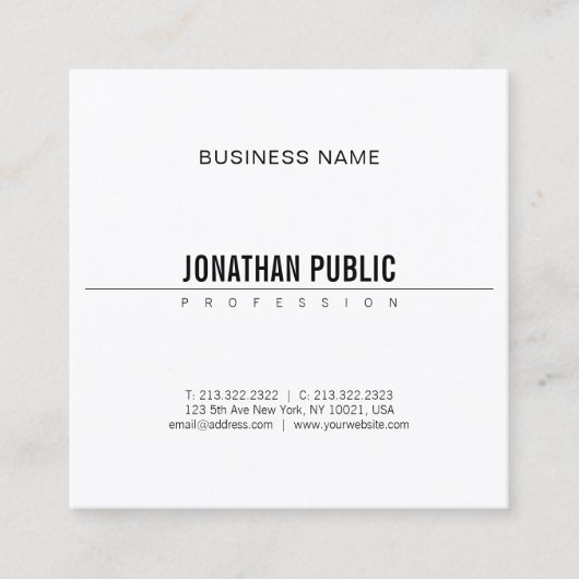 Elegant minimalistisch design Moderne B&W-standaar Vierkante Visitekaartje (Voorkant)