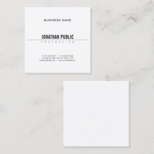 Elegant minimalistisch design Moderne B&W-standaar Vierkante Visitekaartje (Voorkant / Achterkant)