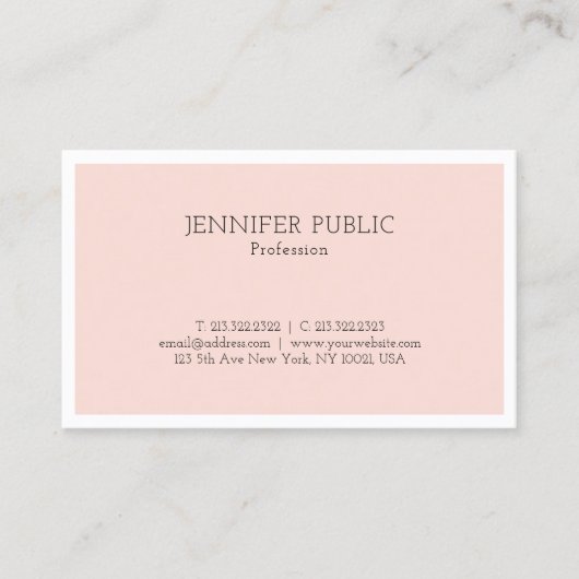 Elegant minimalistisch design Trendy Blush Pink Pl Visitekaartje (Voorkant)