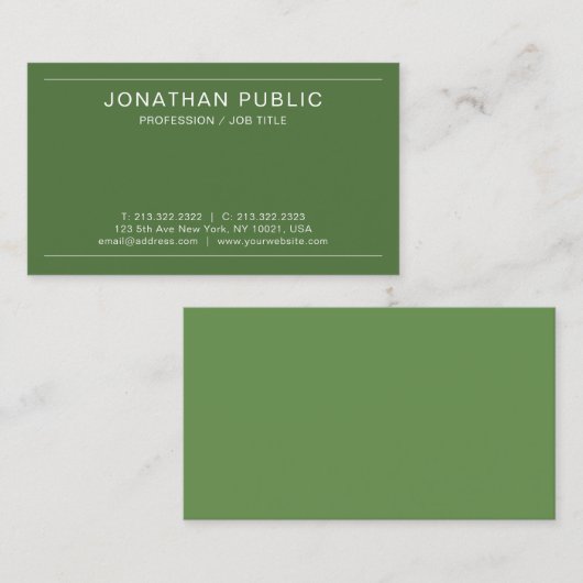 Elegant minimalistisch design Trendy Green Plain Visitekaartje (Voorkant / Achterkant)
