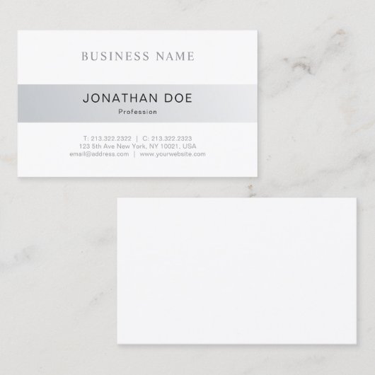 Elegant minimalistisch design, zilver look Plain T Visitekaartje (Voorkant / Achterkant)