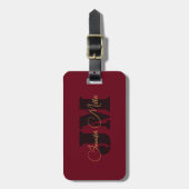 Elegant minimalistisch diep bordeaux monogram ontw bagagelabel (Voorkant verticaal)