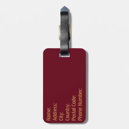 Elegant minimalistisch diep bordeaux monogram ontw bagagelabel (Achterkant verticaal)