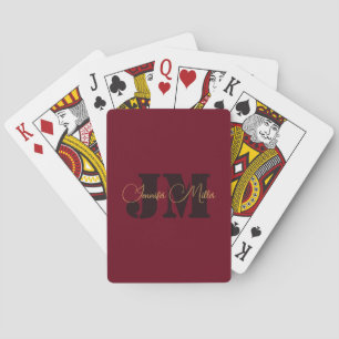 Elegant minimalistisch diep bordeaux monogram ontw pokerkaarten