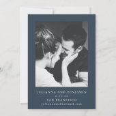 Elegant minimalistisch donker Blauwgroen blauw fot Save The Date (Achterkant)