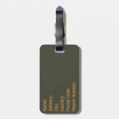 Elegant minimalistisch donker olijf monogram ontwe bagagelabel (Achterkant verticaal)