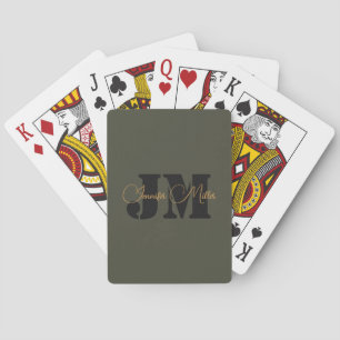 Elegant minimalistisch donker olijf monogram ontwe pokerkaarten