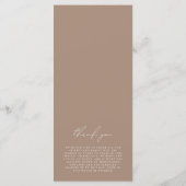 Elegant minimalistisch donker Taupe Wedding Progra Menu (Achterkant)