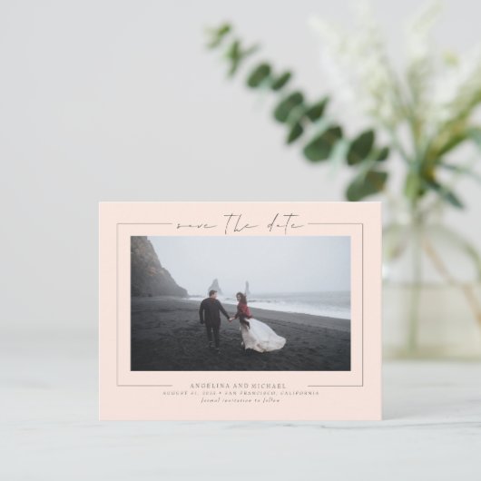 Elegant minimalistisch donkere peach Save the Date (Staand voorkant)