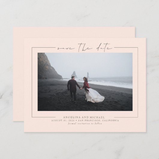 Elegant minimalistisch donkere peach Save the Date (Voorkant / Achterkant)