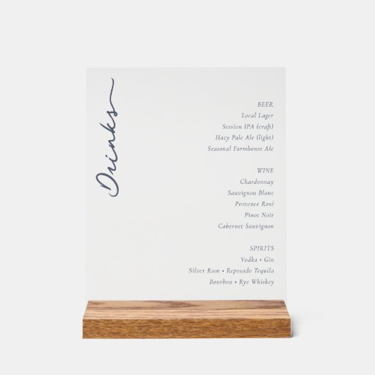 Elegant Minimalistisch Drankmenu Bord (Voorkant)