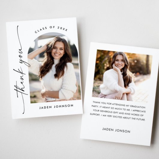 Elegant minimalistisch eenvoudig Afstuderen 2 foto Bedankkaart
