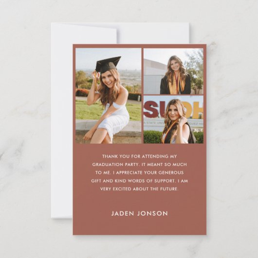 Elegant minimalistisch eenvoudig Afstuderen 4 foto Bedankkaart (Achterkant)