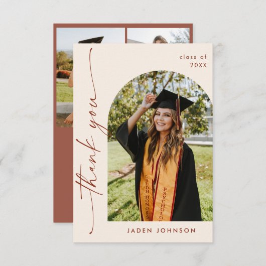 Elegant minimalistisch eenvoudig Afstuderen 4 foto Bedankkaart (Voorkant / Achterkant)