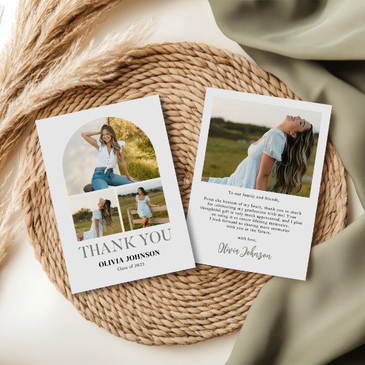 Elegant minimalistisch eenvoudig Afstuderen 4 foto Bedankkaart