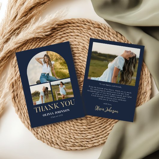 Elegant minimalistisch eenvoudig Afstuderen 4 foto Bedankkaart