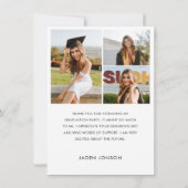 Elegant minimalistisch eenvoudig Afstuderen 4 foto Bedankkaart (Achterkant)