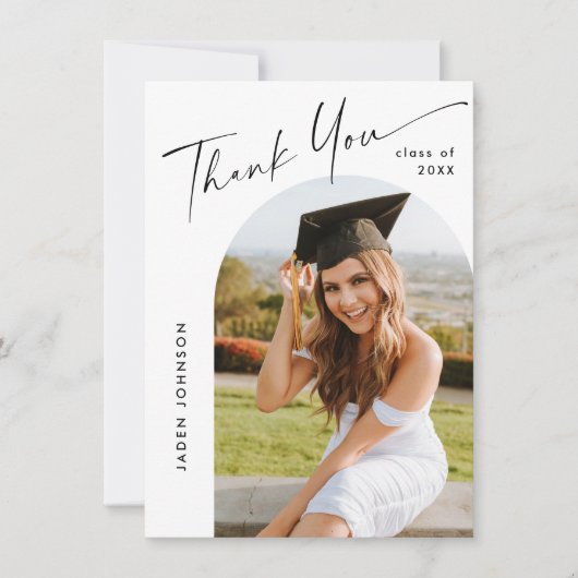 Elegant minimalistisch eenvoudig Afstuderen 4 foto Bedankkaart (Voorkant)