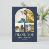 Elegant minimalistisch eenvoudig Afstuderen 4 foto Bedankkaart (Staand voorkant)