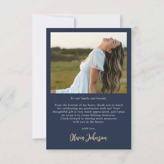 Elegant minimalistisch eenvoudig Afstuderen 4 foto Bedankkaart (Achterkant)