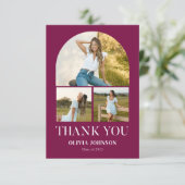 Elegant minimalistisch eenvoudig Afstuderen 4 foto Bedankkaart (Staand voorkant)