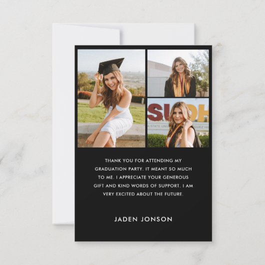 Elegant minimalistisch eenvoudig Afstuderen 4 foto Bedankkaart (Achterkant)