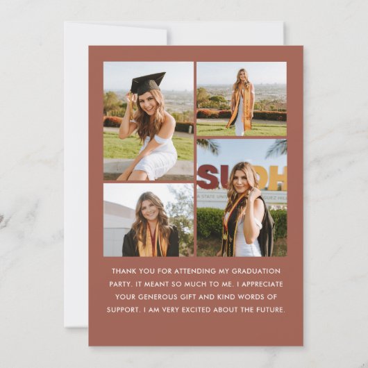 Elegant minimalistisch eenvoudig Afstuderen 5 foto Bedankkaart (Achterkant)
