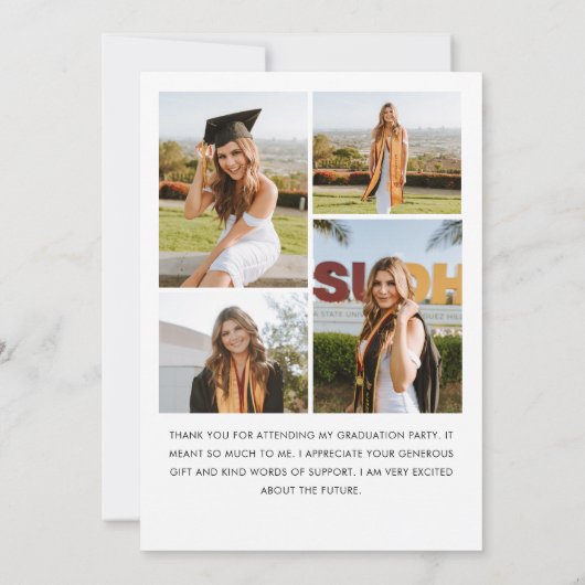 Elegant minimalistisch eenvoudig Afstuderen 5 foto Bedankkaart (Achterkant)