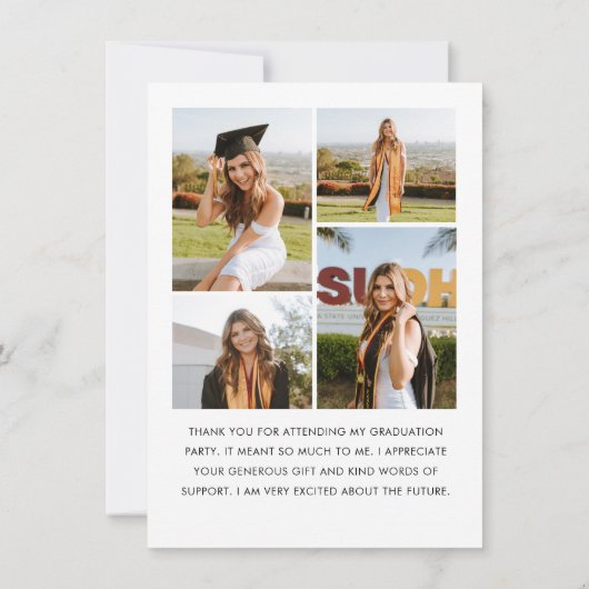 Elegant minimalistisch eenvoudig Afstuderen 5 foto Bedankkaart (Achterkant)