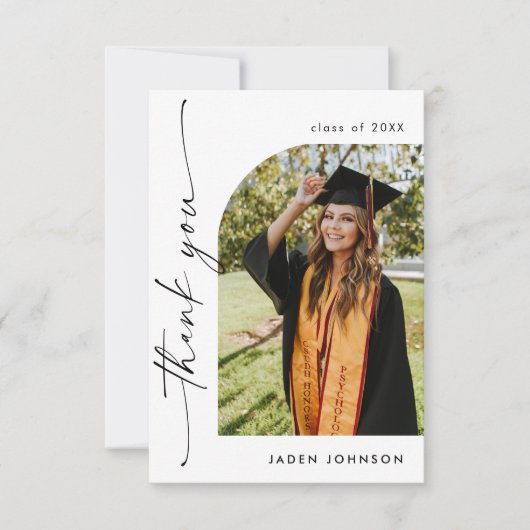 Elegant minimalistisch eenvoudig Afstuderen één fo Bedankkaart (Voorkant)