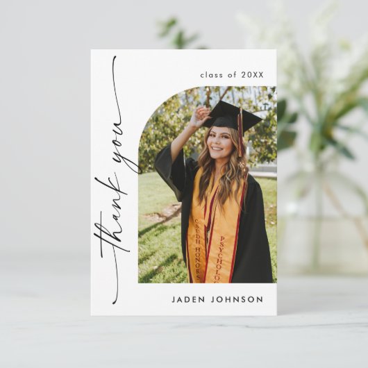 Elegant minimalistisch eenvoudig Afstuderen één fo Bedankkaart (Staand voorkant)