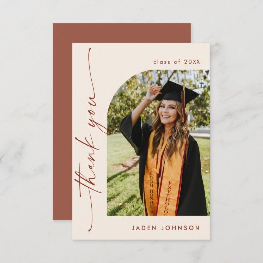 Elegant minimalistisch eenvoudig Afstuderen één fo Bedankkaart (Voorkant / Achterkant)