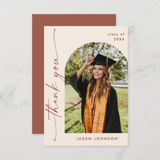 Elegant minimalistisch eenvoudig Afstuderen één fo Bedankkaart (Voorkant / Achterkant)