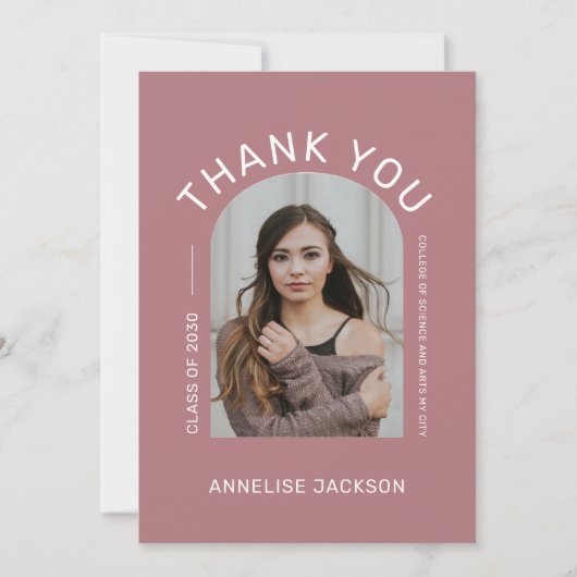 Elegant minimalistisch eenvoudig foto-afstuderen bedankkaart (Voorkant)