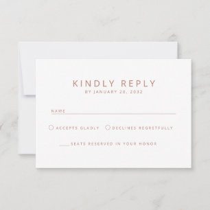 Elegant minimalistisch eenvoudig oud roos bruiloft RSVP kaartje