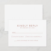 Elegant minimalistisch eenvoudig oud roos bruiloft RSVP kaartje (Voorkant / Achterkant)