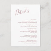 Elegant minimalistisch eenvoudig roze Roos bruilof Informatiekaartje (Voorkant)