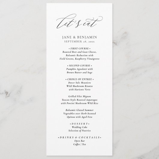 Elegant Minimalistisch Eenvoudig Wit Let's Eat Bru Menu (Voorkant)
