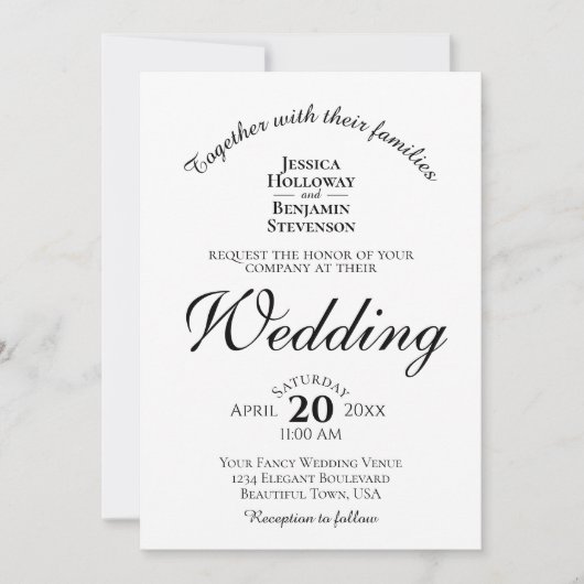 Elegant minimalistisch eenvoudig zwart-wit huwelij kaart (Voorkant)