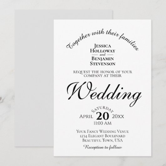 Elegant minimalistisch eenvoudig zwart-wit huwelij kaart (Voorkant / Achterkant)