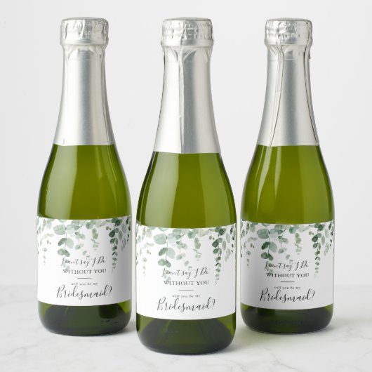 Elegant minimalistisch eucalyptus bruidsmeisje voo sparkling wijnetiket (Flessen)