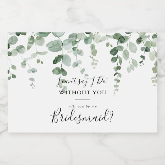 Elegant minimalistisch eucalyptus bruidsmeisje voo sparkling wijnetiket (Enkel label)
